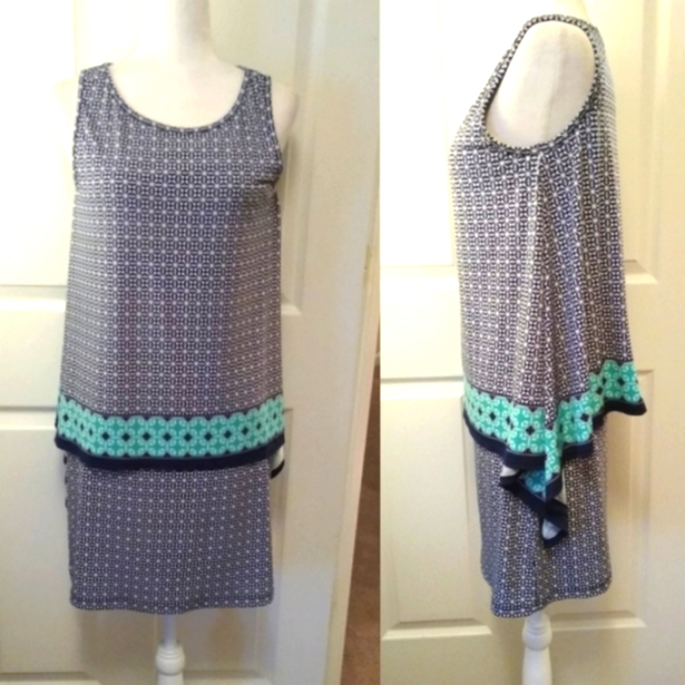 Max Studio blue teal blouse tank dress. Small